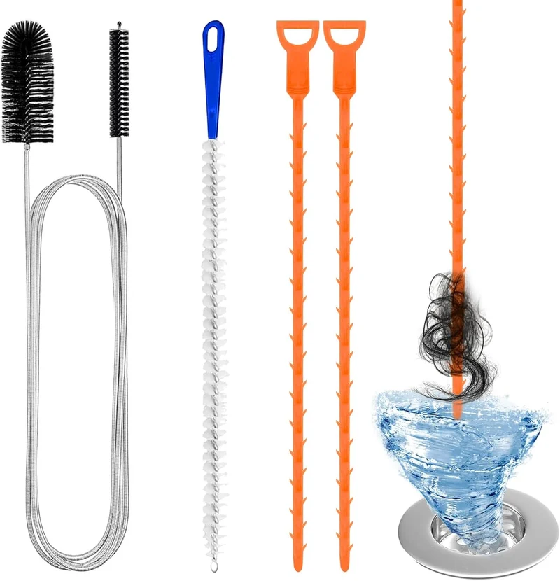 Abflussreiniger Spirale,Doppelkopf-Rohrreinigungsbürste Edelstahl-Kanalreiniger,Abflussreiniger Sticks, Abfluss Bürste,Flexible Reinigungsbürste für den Abfluss in Küche und Dusche