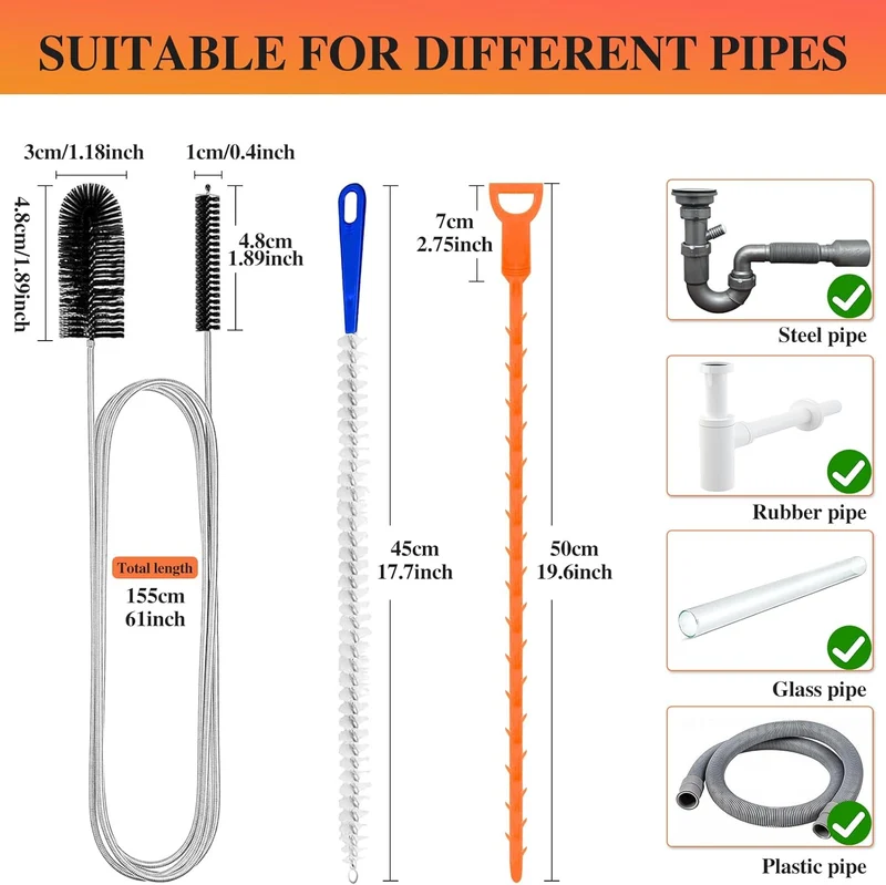 Abflussreiniger Spirale,Doppelkopf-Rohrreinigungsbürste Edelstahl-Kanalreiniger,Abflussreiniger Sticks, Abfluss Bürste,Flexible Reinigungsbürste für den Abfluss in Küche und Dusche