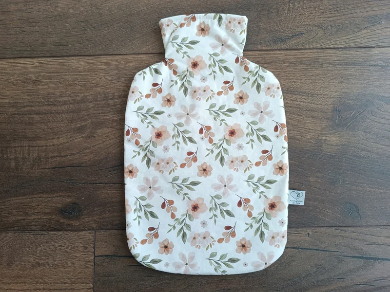 Wärmflasche 2 Liter Blumen in weiß