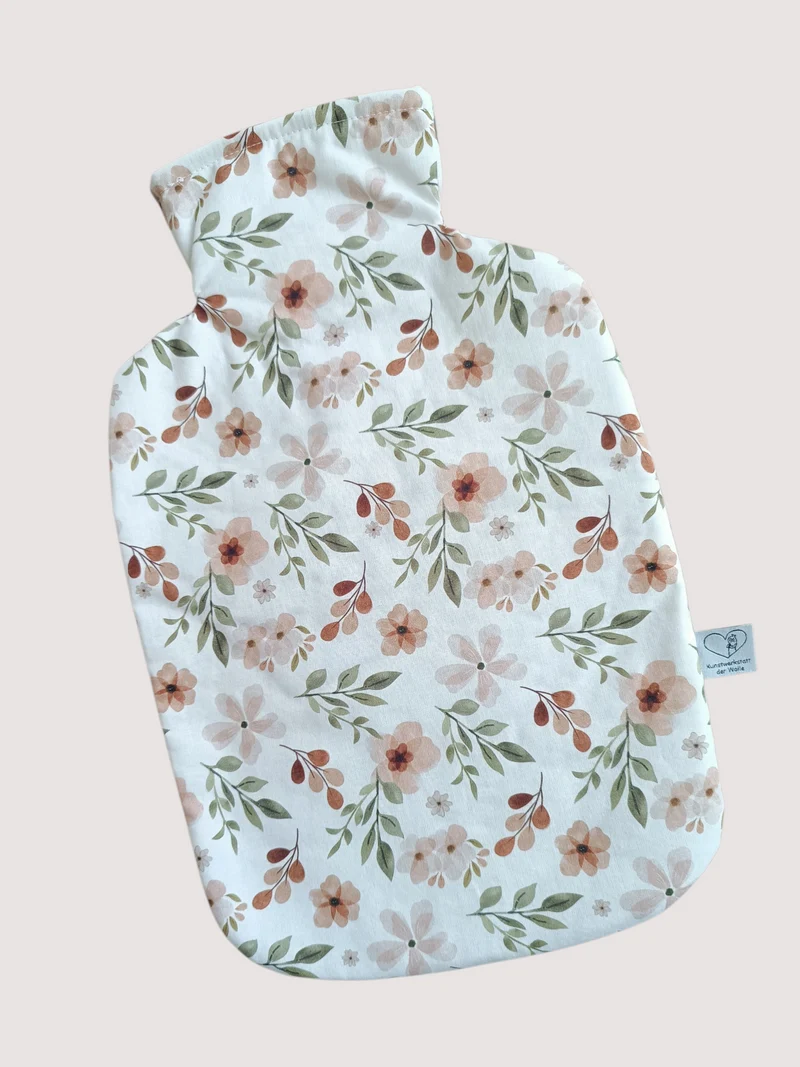 Wärmflasche 2 Liter Blumen in weiß