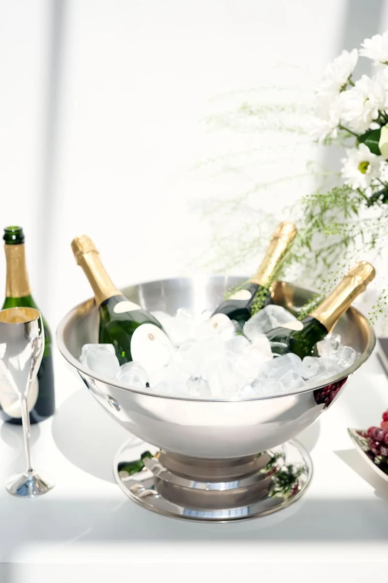 Champagner Kühler Cara (Ø 40 cm, groß) aus Edelstahl - Flaschenkühler, Sektkühler - Getränkekühler für 5 Flaschen - Schale für Wein, Sekt & Eiswürfel - Weinkühler