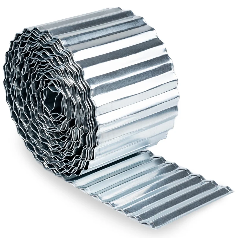 Rasenkante Verzinkt - Beeteinfassung aus Metall 15 cm hoch - Einfache Montage, Rostfrei und Langlebig - Flexible Beetumrandung, 1 Paar Montagehandschuhe inklusive
