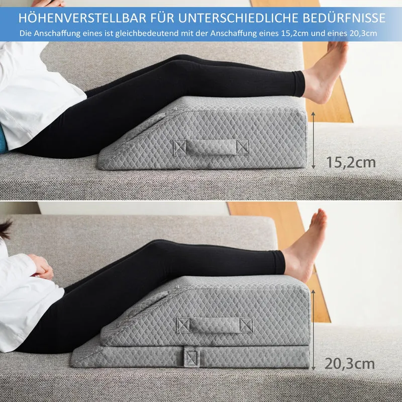 Höhenverstellbare Venenkissen Beinhochlagerungskissen Einsatz Post-Op./Verletz./Ruhe, Beinkissen aus Memoryschaum mit 3 Griffen und Einsetzbarem Polstereinsatz, Waschb. Samtbez