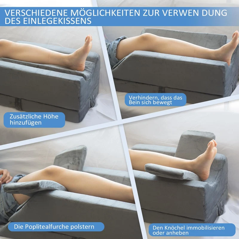 Höhenverstellbare Venenkissen Beinhochlagerungskissen Einsatz Post-Op./Verletz./Ruhe, Beinkissen aus Memoryschaum mit 3 Griffen und Einsetzbarem Polstereinsatz, Waschb. Samtbez