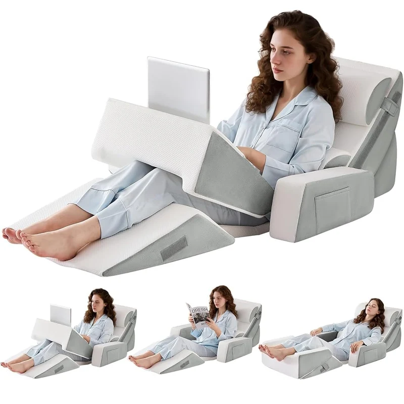 9PCS Orthopädische Bett Keil Kissen Set,Post Chirurgie Schaum Kissen für Körper,Rücken und Beine Schmerzlinderung,Justierbare Stützkissen mit Säure Reflux Bed Wedge Memory Foam Marineblau