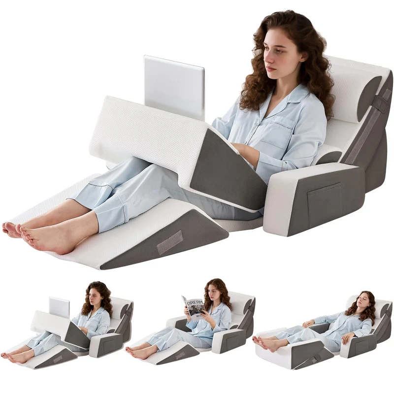 9PCS Orthopädische Bett Keil Kissen Set,Post Chirurgie Schaum Kissen für Körper,Rücken und Beine Schmerzlinderung,Justierbare Stützkissen mit Säure Reflux Bed Wedge Memory Foam Marineblau
