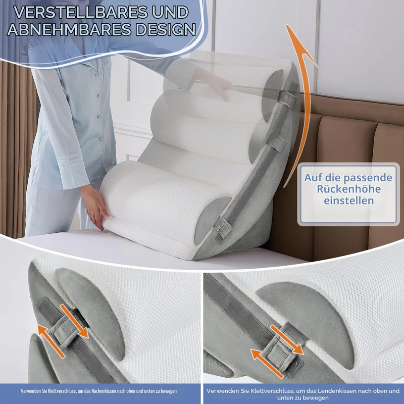 9PCS Orthopädische Bett Keil Kissen Set,Post Chirurgie Schaum Kissen für Körper,Rücken und Beine Schmerzlinderung,Justierbare Stützkissen mit Säure Reflux Bed Wedge Memory Foam Marineblau