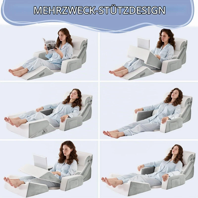 9PCS Orthopädische Bett Keil Kissen Set,Post Chirurgie Schaum Kissen für Körper,Rücken und Beine Schmerzlinderung,Justierbare Stützkissen mit Säure Reflux Bed Wedge Memory Foam Marineblau
