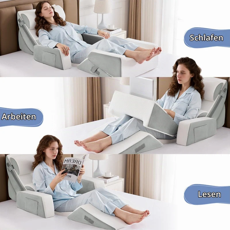9PCS Orthopädische Bett Keil Kissen Set,Post Chirurgie Schaum Kissen für Körper,Rücken und Beine Schmerzlinderung,Justierbare Stützkissen mit Säure Reflux Bed Wedge Memory Foam Marineblau