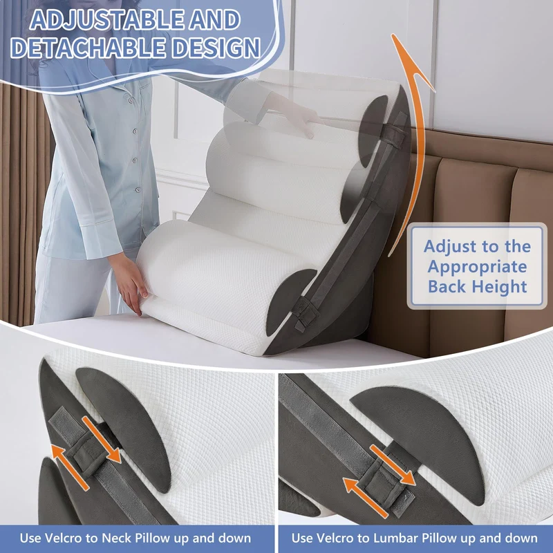 9PCS Orthopädische Bett Keil Kissen Set,Post Chirurgie Schaum Kissen für Körper,Rücken und Beine Schmerzlinderung,Justierbare Stützkissen mit Säure Reflux Bed Wedge Memory Foam Marineblau