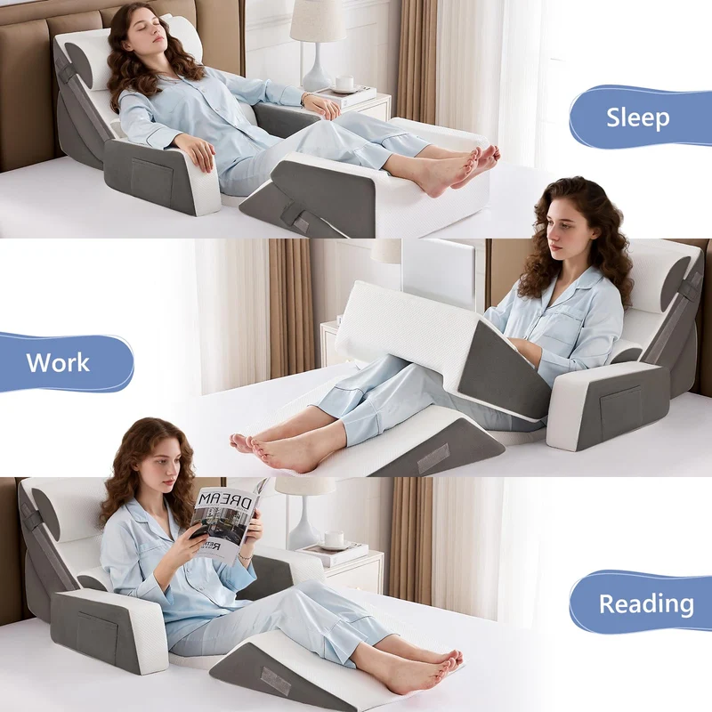 9PCS Orthopädische Bett Keil Kissen Set,Post Chirurgie Schaum Kissen für Körper,Rücken und Beine Schmerzlinderung,Justierbare Stützkissen mit Säure Reflux Bed Wedge Memory Foam Marineblau