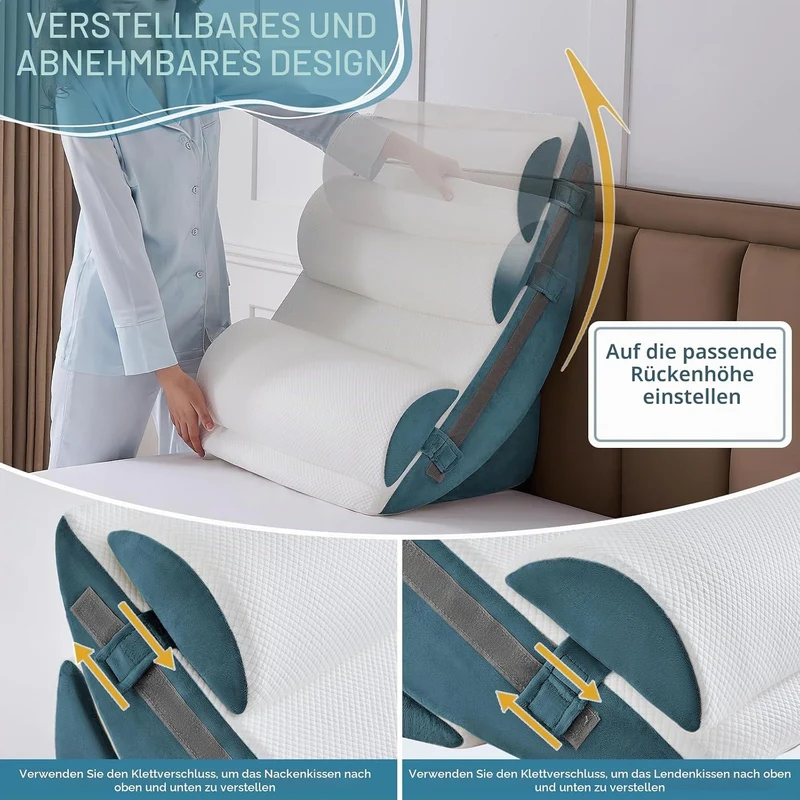 9PCS Orthopädische Bett Keil Kissen Set,Post Chirurgie Schaum Kissen für Körper,Rücken und Beine Schmerzlinderung,Justierbare Stützkissen mit Säure Reflux Bed Wedge Memory Foam Marineblau