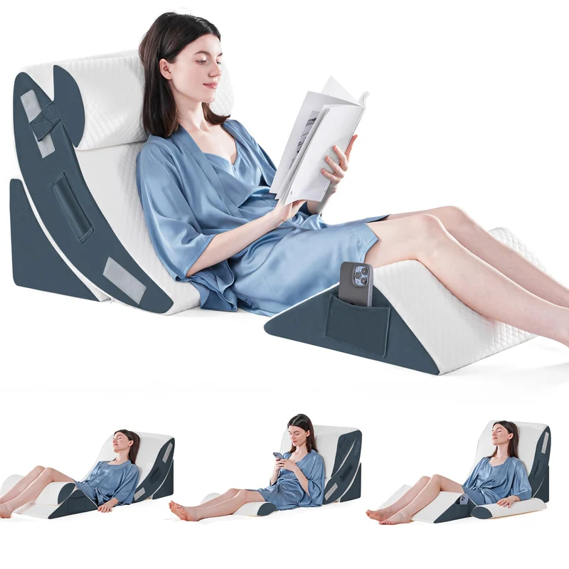 Orthopädische Bett Keil Kissen Set für das Schlafen, Post Chirurgie Schaum Kissen für Körper, Rücken und Beine Schmerzlinderung, Dreieck justierbare Stützkissen mit Säure Reflux Schlafkissen Weiß