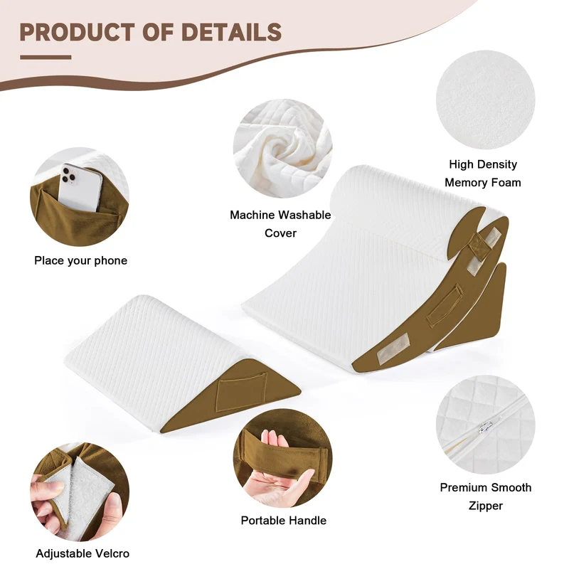 Orthopädische Bett Keil Kissen Set für das Schlafen, Post Chirurgie Schaum Kissen für Körper, Rücken und Beine Schmerzlinderung, Dreieck justierbare Stützkissen mit Säure Reflux Schlafkissen Weiß