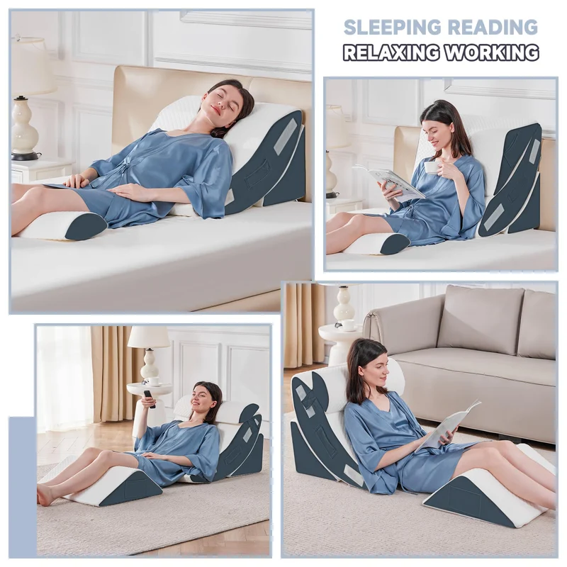Orthopädische Bett Keil Kissen Set für das Schlafen, Post Chirurgie Schaum Kissen für Körper, Rücken und Beine Schmerzlinderung, Dreieck justierbare Stützkissen mit Säure Reflux Schlafkissen Weiß