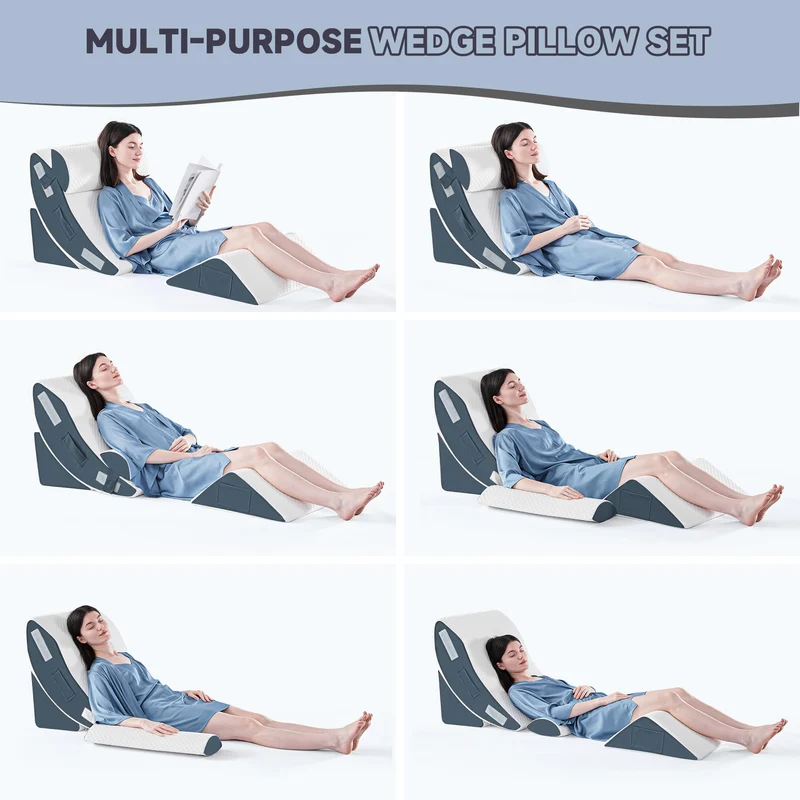 Orthopädische Bett Keil Kissen Set für das Schlafen, Post Chirurgie Schaum Kissen für Körper, Rücken und Beine Schmerzlinderung, Dreieck justierbare Stützkissen mit Säure Reflux Schlafkissen Weiß