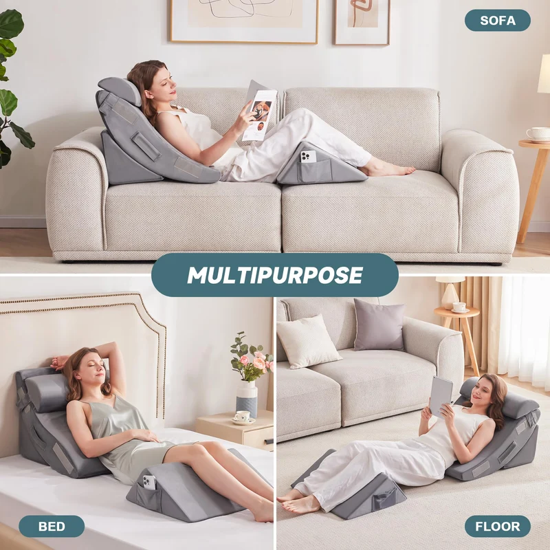 Orthopädische Bett Keil Kissen Set für das Schlafen, Post Chirurgie Schaum Kissen für Körper, Rücken und Beine Schmerzlinderung, Dreieck justierbare Stützkissen mit Säure Reflux Schlafkissen Weiß