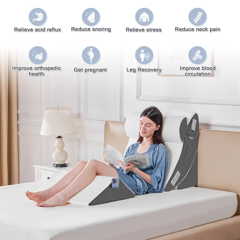 Orthopädische Bett Keil Kissen Set für das Schlafen, Post Chirurgie Schaum Kissen für Körper, Rücken und Beine Schmerzlinderung, Dreieck justierbare Stützkissen mit Säure Reflux Schlafkissen Weiß