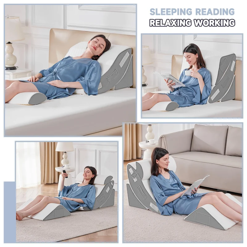 Orthopädische Bett Keil Kissen Set für das Schlafen, Post Chirurgie Schaum Kissen für Körper, Rücken und Beine Schmerzlinderung, Dreieck justierbare Stützkissen mit Säure Reflux Schlafkissen Weiß