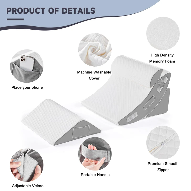 Orthopädische Bett Keil Kissen Set für das Schlafen, Post Chirurgie Schaum Kissen für Körper, Rücken und Beine Schmerzlinderung, Dreieck justierbare Stützkissen mit Säure Reflux Schlafkissen Weiß