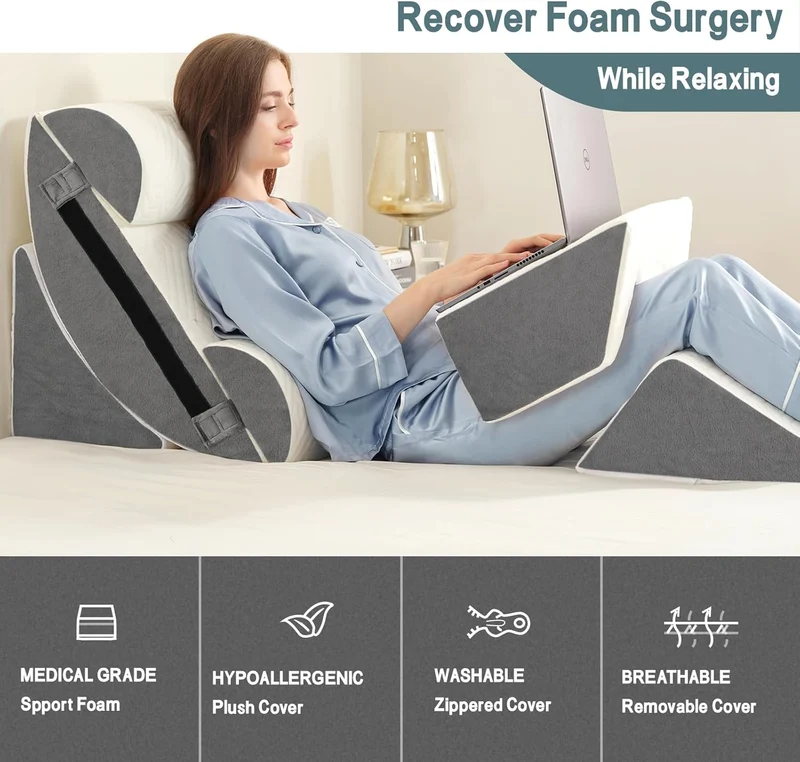 Orthopädisches Bett Keil Kissen Set / Memory Foam zum Schlafen, Rücken- und Beinschmerzlinderung Bequem und justierbare Stützkissen-Anti Schnarchen, Sodbrennen