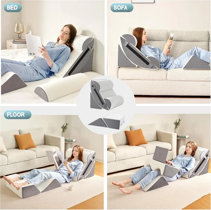 Orthopädisches Bett Keil Kissen Set / Memory Foam zum Schlafen, Rücken- und Beinschmerzlinderung Bequem und justierbare Stützkissen-Anti Schnarchen, Sodbrennen