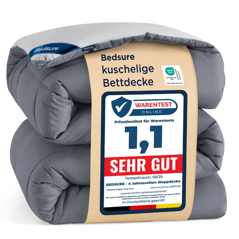 BEDSURE Bettdecke Ohne - Bettdecke für Allergiker, Warm & Gemütlich Ganzjahresdecke 300GSM Füllung, Waschbare Duvet für 4 Jahreszeiten, Grau/Hellgrau