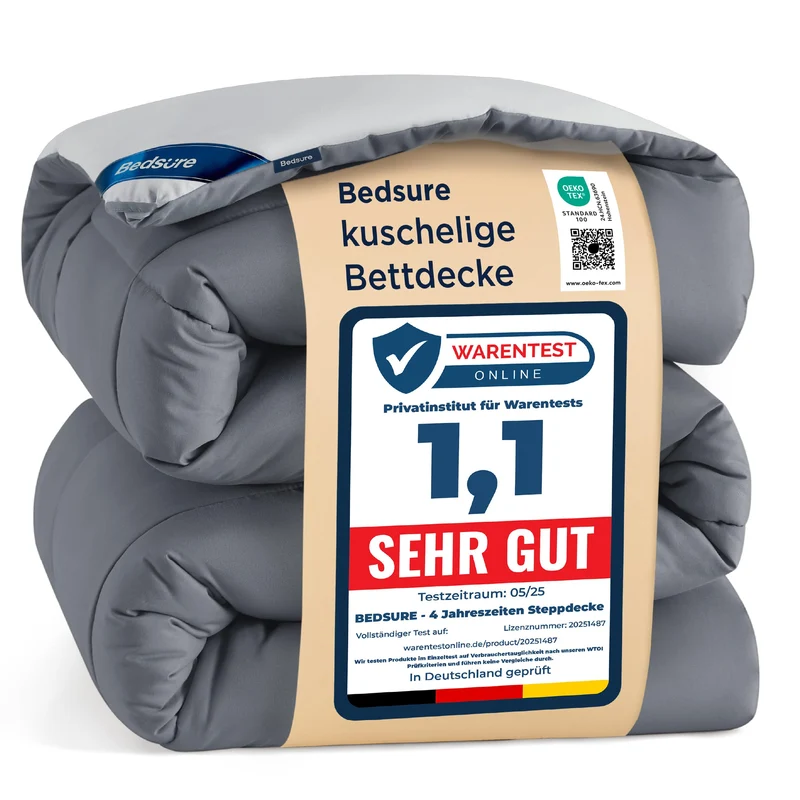 BEDSURE Bettdecke Ohne - Bettdecke für Allergiker, Warm & Gemütlich Ganzjahresdecke 300GSM Füllung, Waschbare Duvet für 4 Jahreszeiten, Grau/Hellgrau