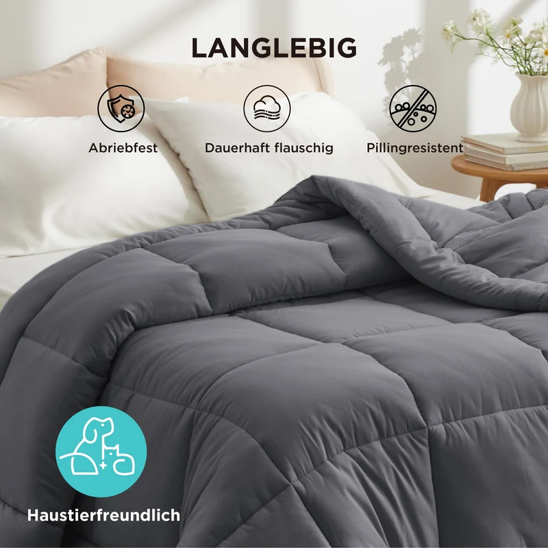 BEDSURE Bettdecke Ohne - Bettdecke für Allergiker, Warm & Gemütlich Ganzjahresdecke 300GSM Füllung, Waschbare Duvet für 4 Jahreszeiten, Grau/Hellgrau