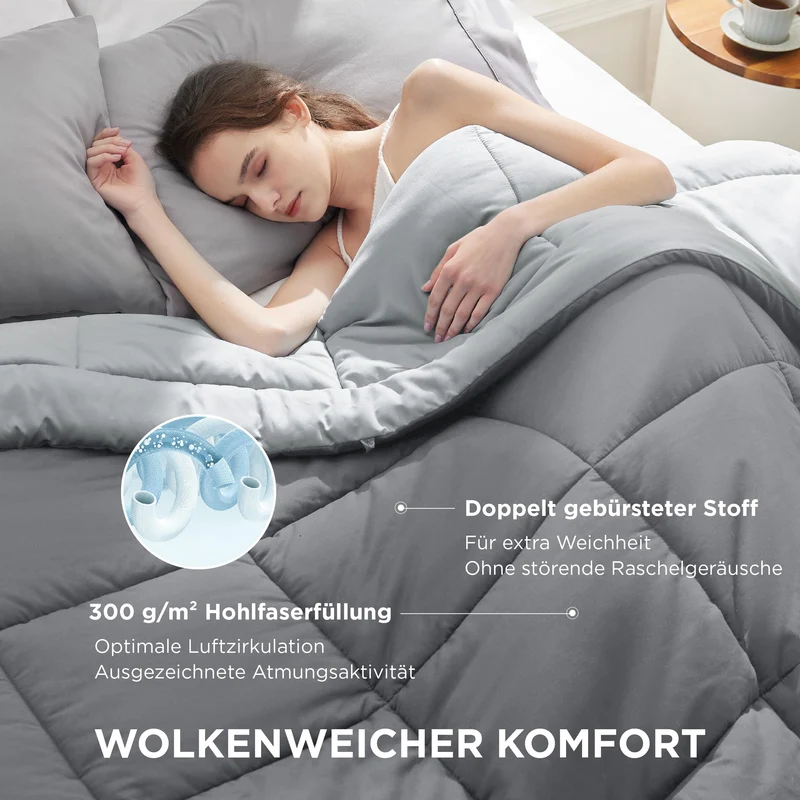 BEDSURE Bettdecke Ohne - Bettdecke für Allergiker, Warm & Gemütlich Ganzjahresdecke 300GSM Füllung, Waschbare Duvet für 4 Jahreszeiten, Grau/Hellgrau