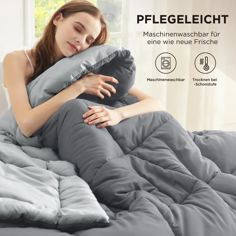 BEDSURE Bettdecke Ohne - Bettdecke für Allergiker, Warm & Gemütlich Ganzjahresdecke 300GSM Füllung, Waschbare Duvet für 4 Jahreszeiten, Grau/Hellgrau