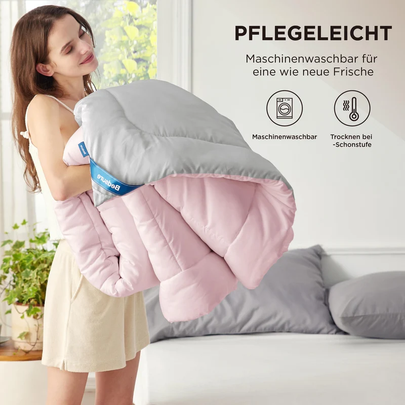 BEDSURE Bettdecke Ohne - Bettdecke für Allergiker, Warm & Gemütlich Ganzjahresdecke 300GSM Füllung, Waschbare Duvet für 4 Jahreszeiten, Grau/Hellgrau