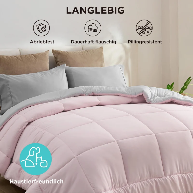 BEDSURE Bettdecke Ohne - Bettdecke für Allergiker, Warm & Gemütlich Ganzjahresdecke 300GSM Füllung, Waschbare Duvet für 4 Jahreszeiten, Grau/Hellgrau
