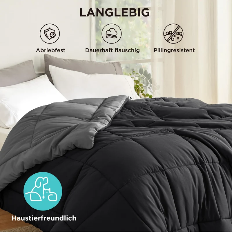 BEDSURE Bettdecke Ohne - Bettdecke für Allergiker, Warm & Gemütlich Ganzjahresdecke 300GSM Füllung, Waschbare Duvet für 4 Jahreszeiten, Grau/Hellgrau