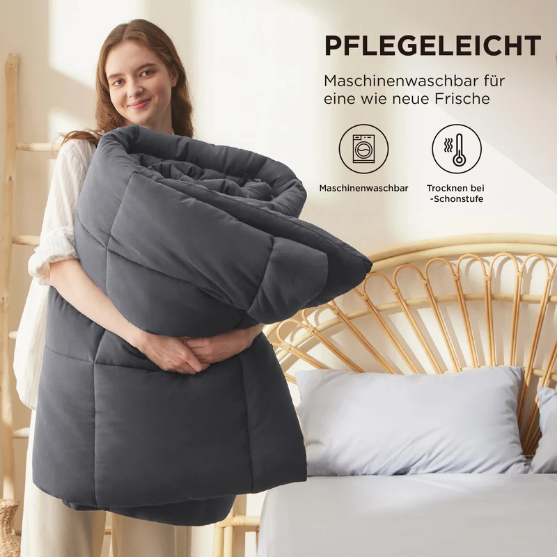 BEDSURE Bettdecke Ohne - Bettdecke für Allergiker, Warm & Gemütlich Ganzjahresdecke 300GSM Füllung, Waschbare Duvet für 4 Jahreszeiten, Grau/Hellgrau