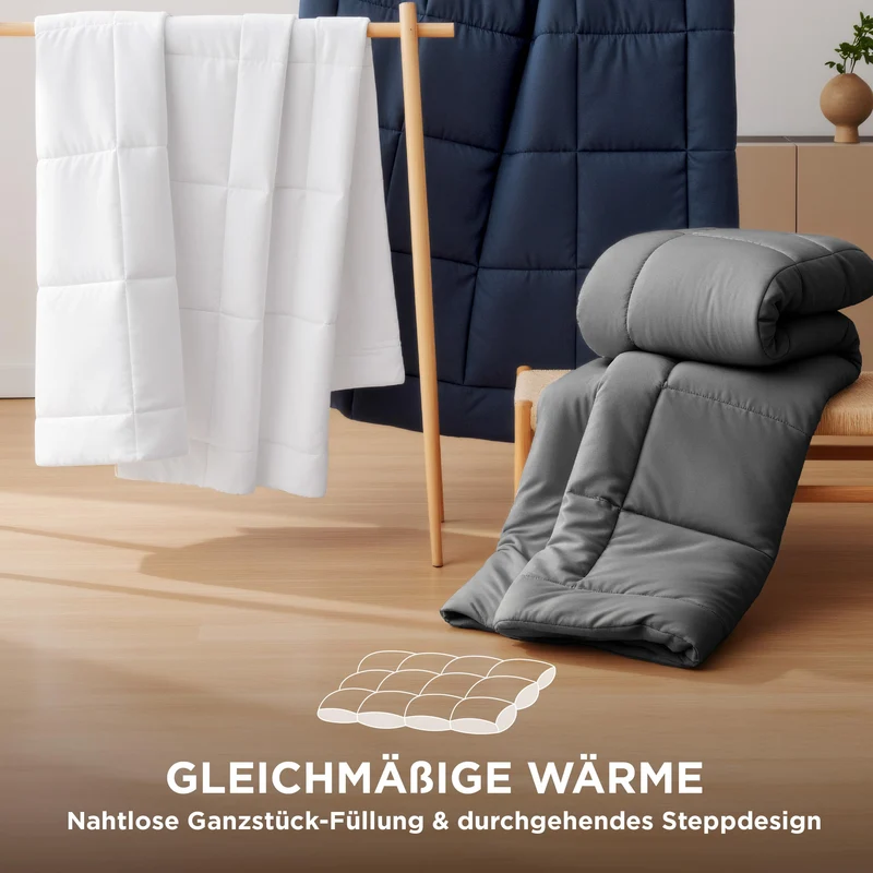 BEDSURE Bettdecke Ohne - Bettdecke für Allergiker, Warm & Gemütlich Ganzjahresdecke 300GSM Füllung, Waschbare Duvet für 4 Jahreszeiten, Grau/Hellgrau
