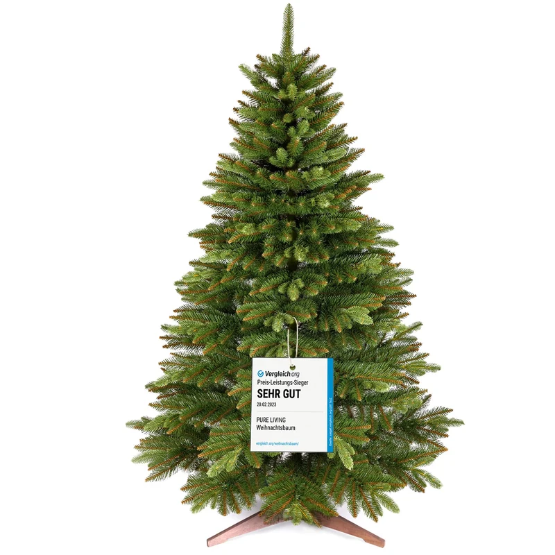 Künstlicher Weihnachtsbaum - Lebensähnlich, besonders dichte Äste, einfache Montage, Made in EU - Premium-Weihnachtsbaum mit Holzständer, Aufbewahrungstasche - Eleganter Nordmann Tannenbaum / Varianten Auswahl - Restposten Neu & OVP!