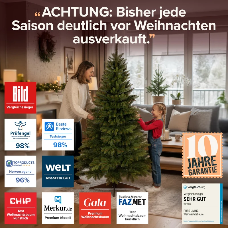 Künstlicher Weihnachtsbaum - Lebensähnlich, besonders dichte Äste, einfache Montage, Made in EU - Premium-Weihnachtsbaum mit Holzständer, Aufbewahrungstasche - Eleganter Nordmann Tannenbaum / Varianten Auswahl - Restposten Neu & OVP!