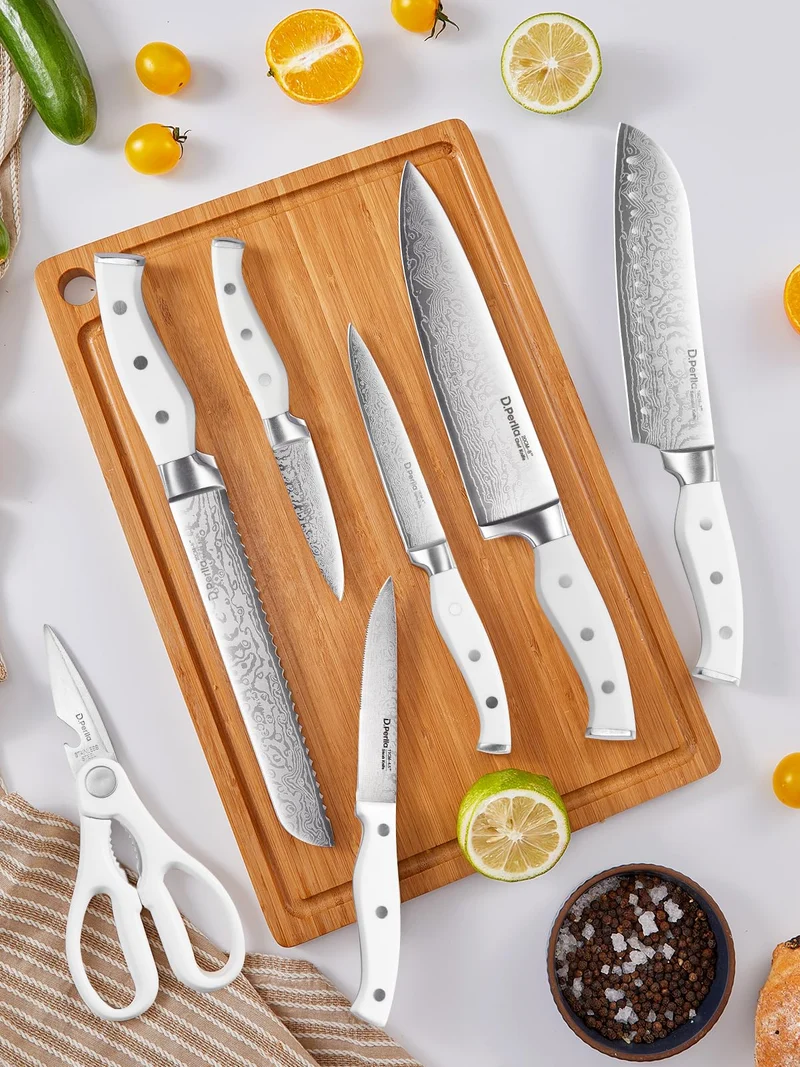 Messerblock Set, 14-teiliger selbstschärfender Messerblock mit Messer, scharfer Edelstahlmessersatz mit Kunststoffgriff und Holzblock, professionelles Küchenmesserset