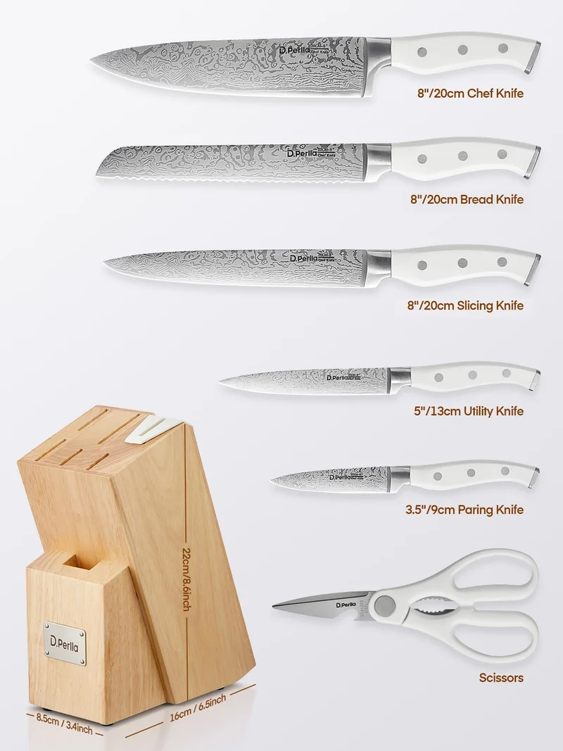 Messerblock Set, 14-teiliger selbstschärfender Messerblock mit Messer, scharfer Edelstahlmessersatz mit Kunststoffgriff und Holzblock, professionelles Küchenmesserset