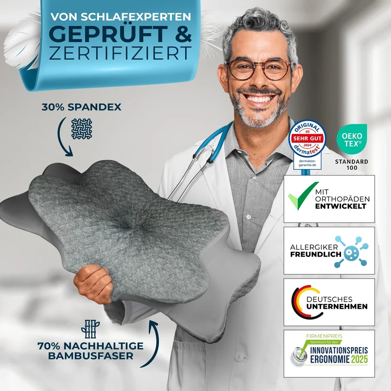 Orthopädisches Kissen (Zertifiziert für alle Schlaftypen) Kopfkissen Nackenschmerzen aus Memory Foam | Nackenstützkissen Ergonomisches Kopf-Kissen Seitenschläferkissen