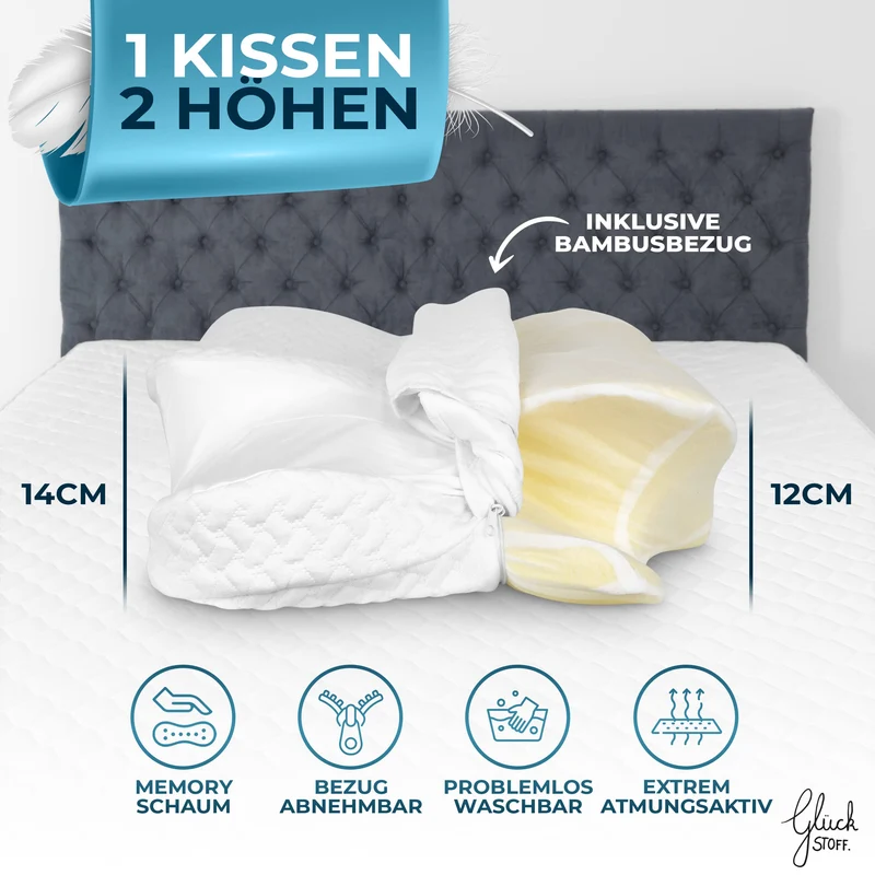 Orthopädisches Kissen (Zertifiziert für alle Schlaftypen) Kopfkissen Nackenschmerzen aus Memory Foam | Nackenstützkissen Ergonomisches Kopf-Kissen Seitenschläferkissen