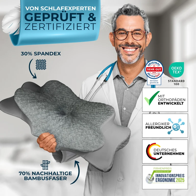 Orthopädisches Kissen (Zertifiziert für alle Schlaftypen) Kopfkissen Nackenschmerzen aus Memory Foam | Nackenstützkissen Ergonomisches Kopf-Kissen Seitenschläferkissen