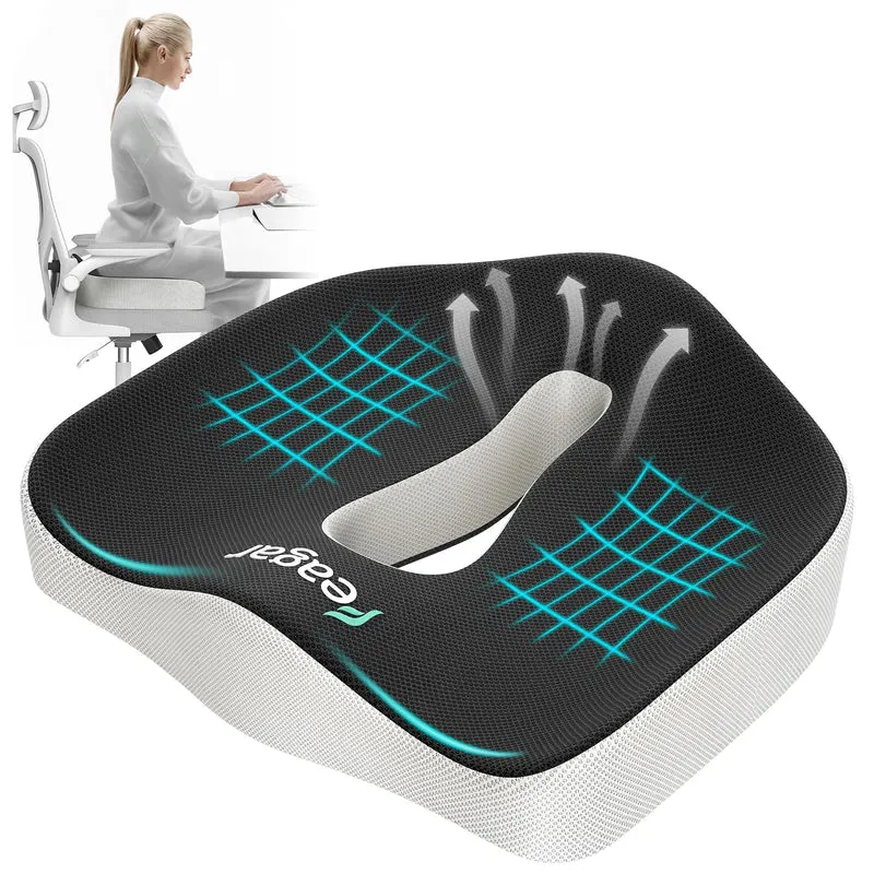 Sitzkissen, Orthopädisches Sitzkissen aus Memory Foam, Ergonomisches Sitzkissen für Bürostuhl /Autositz / Steissbeinkissen Stuhlkissen Sitzkissen Outdoor Zuhause, Schwarz