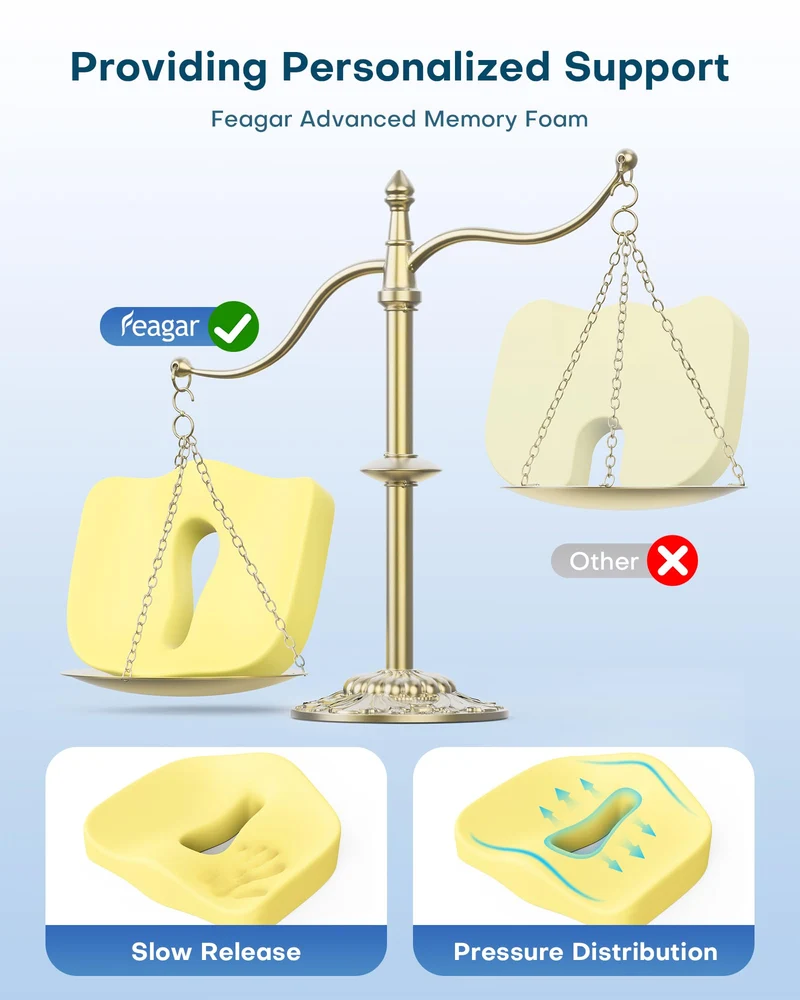 Sitzkissen, Orthopädisches Sitzkissen aus Memory Foam, Ergonomisches Sitzkissen für Bürostuhl /Autositz / Steissbeinkissen Stuhlkissen Sitzkissen Outdoor Zuhause, Schwarz
