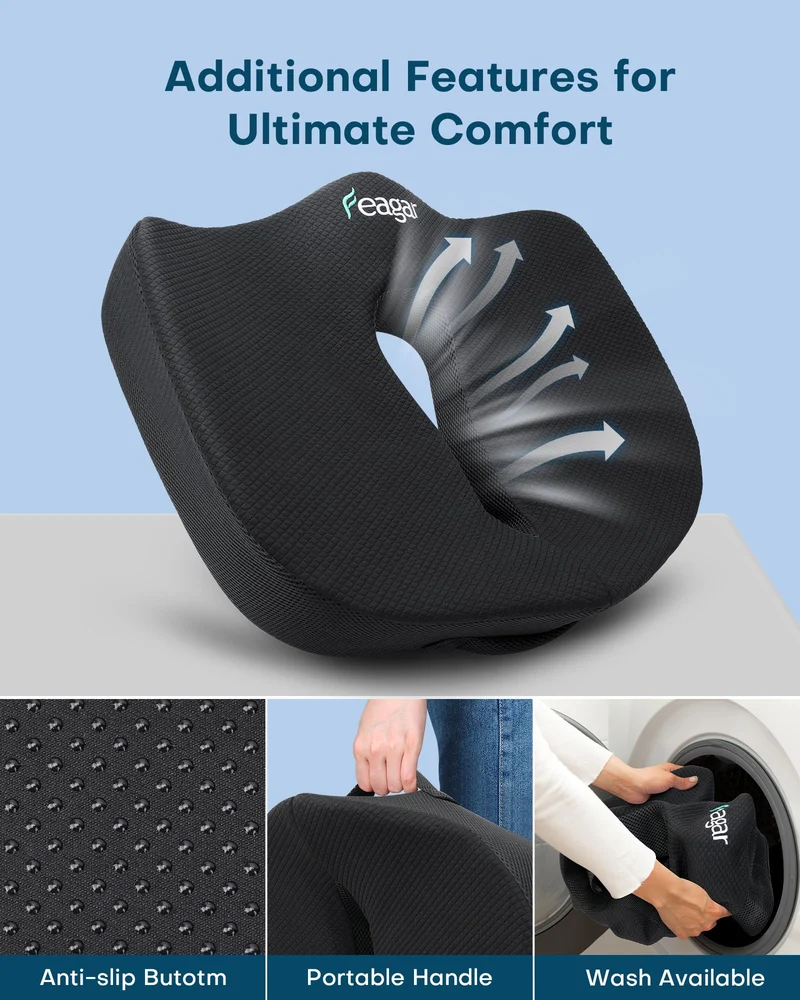 Sitzkissen, Orthopädisches Sitzkissen aus Memory Foam, Ergonomisches Sitzkissen für Bürostuhl /Autositz / Steissbeinkissen Stuhlkissen Sitzkissen Outdoor Zuhause, Schwarz
