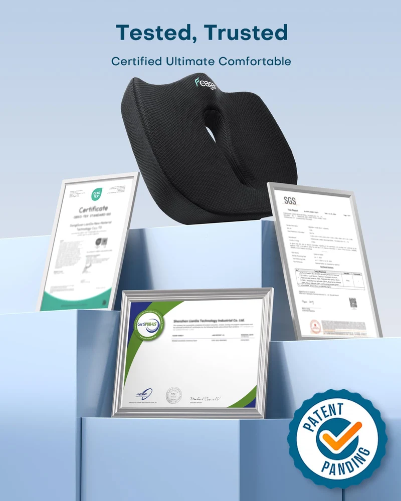 Sitzkissen, Orthopädisches Sitzkissen aus Memory Foam, Ergonomisches Sitzkissen für Bürostuhl /Autositz / Steissbeinkissen Stuhlkissen Sitzkissen Outdoor Zuhause, Schwarz