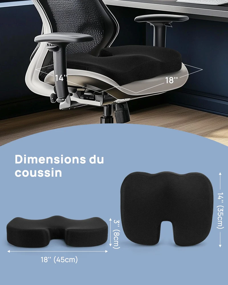 Sitzkissen, Orthopädisches Sitzkissen aus Memory Foam, Ergonomisches Sitzkissen für Bürostuhl /Autositz / Steissbeinkissen Stuhlkissen Sitzkissen Outdoor Zuhause, Schwarz