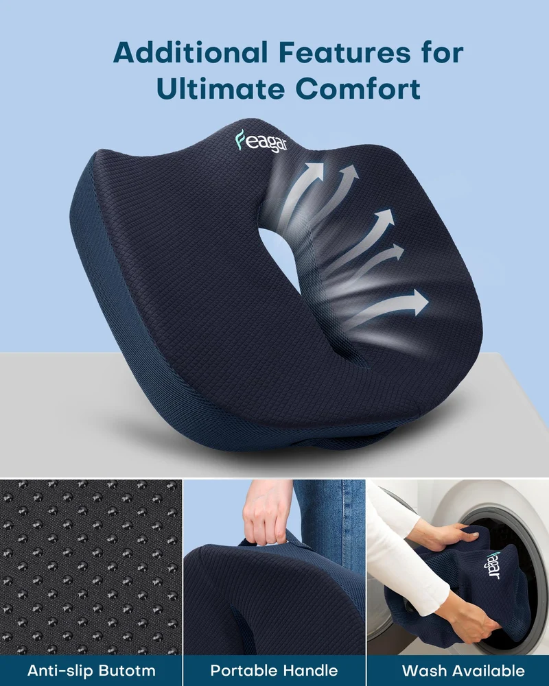 Sitzkissen, Orthopädisches Sitzkissen aus Memory Foam, Ergonomisches Sitzkissen für Bürostuhl /Autositz / Steissbeinkissen Stuhlkissen Sitzkissen Outdoor Zuhause, Schwarz