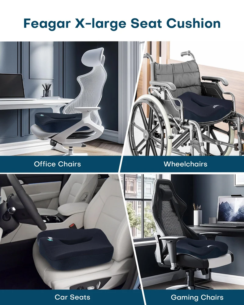 Sitzkissen, Orthopädisches Sitzkissen aus Memory Foam, Ergonomisches Sitzkissen für Bürostuhl /Autositz / Steissbeinkissen Stuhlkissen Sitzkissen Outdoor Zuhause, Schwarz